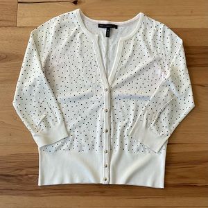 White House Black Market Black/Ecru Polka Dot Sweater, Size Medium